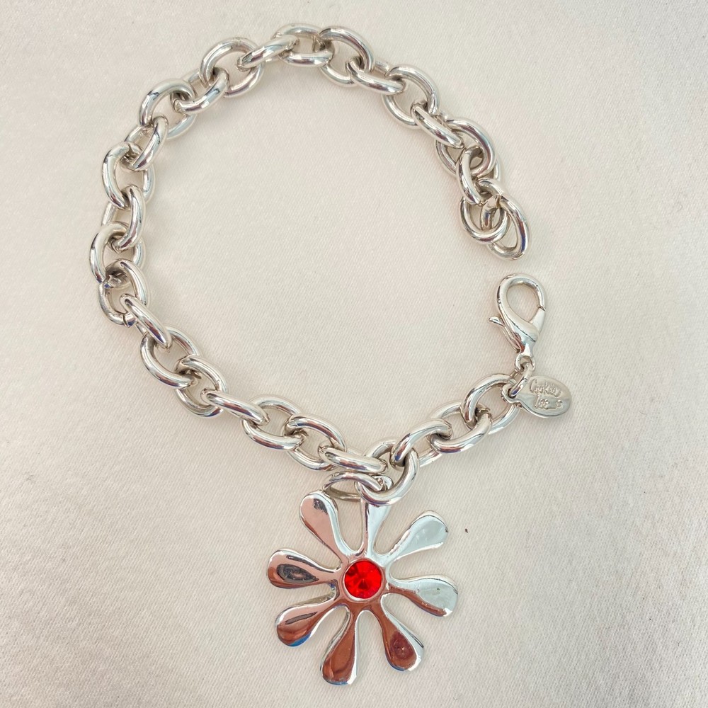 💎Cookie Lee Silver Tone Flower Charm Bracelet Women’s Vintage